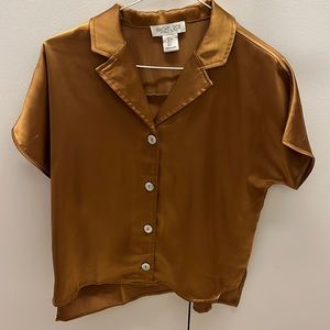 RACHEL ZOE faux silk blouse gold champagne color